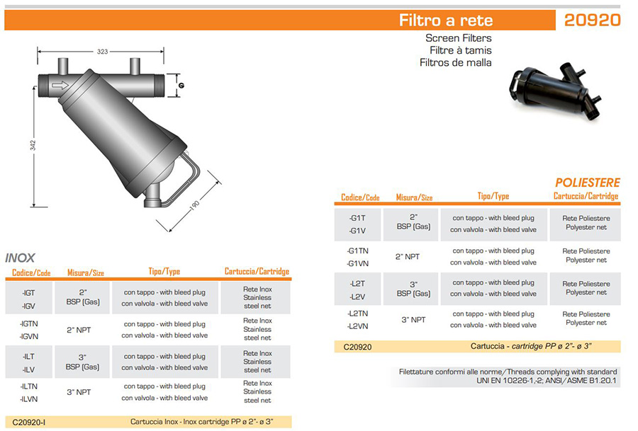 scheda tecnica filtri filtro irrigazione vendita e assistenza
