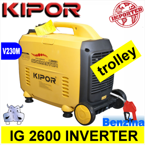 Generatore di corrente Gruppo Elettrogeno inverter a benzina, Kipor IG 2600 TROLLEY 1,84W 1840W TRASPORTABILE