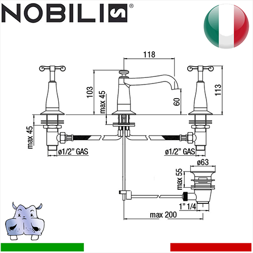 Batteria 3 fori lavabo Nobili CARLOS PRIMERO 2