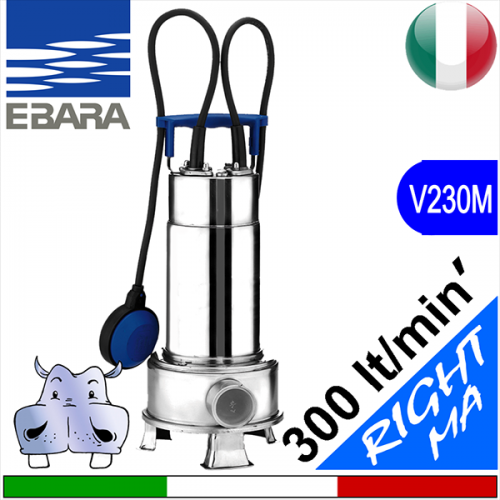 EBARA Elettropompa Sommersa per fognature RIGHT MA, girante vortex,  completa di galleggiante elettrico premontato