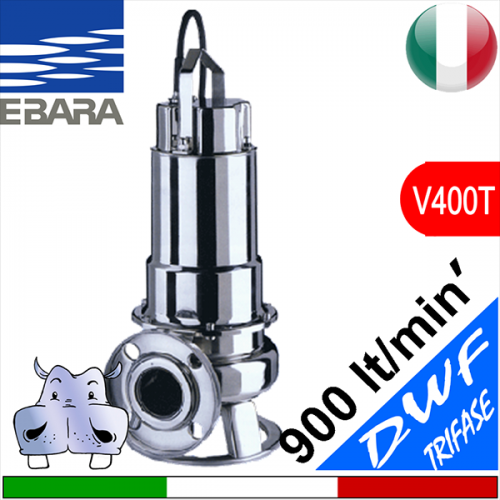 EBARA Elettropompa Sommersa flangiata per fognature DWF Trifase, girante monocanale