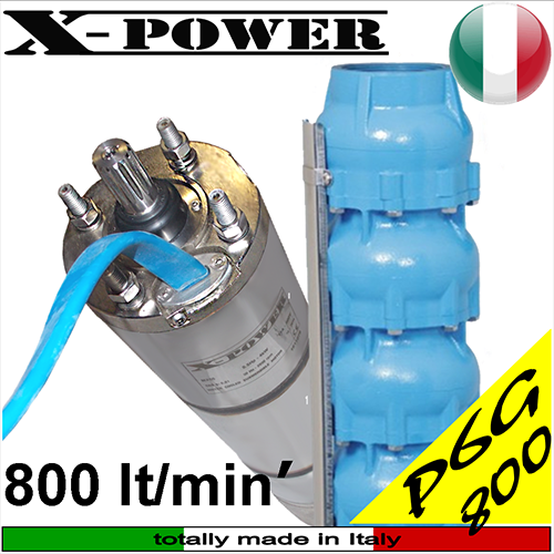 X-power - Elettropompe sommerse P6G SEM 800 litri, per pozzi, motorizzazione X-power MX6