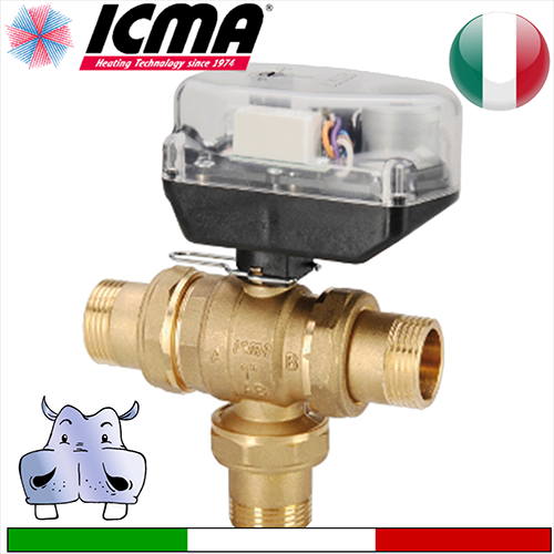 Elettrovalvole motorizzate di zona per acqua modello completo di attuatore elettrico con funzionamento a valvola deviatrice, motorizzazioni  230Vac 24Vac 24Vcd - Elettrovalvole per acqua Valvole motorizzate