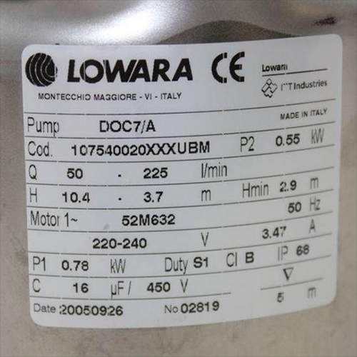 Lowara pompa Sommersa DOC SG monofase senza galleggiante 3