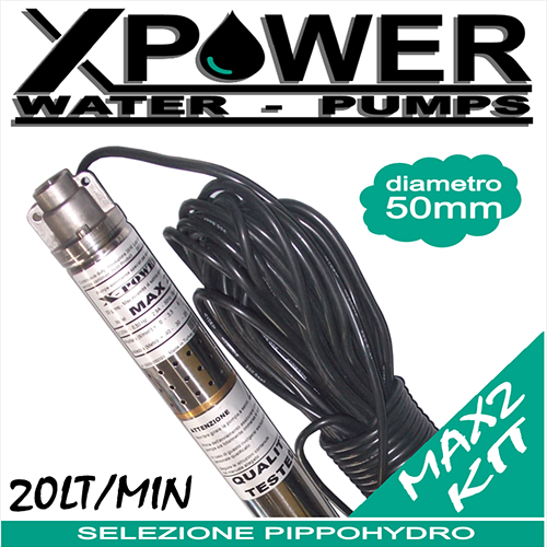 X-POWER - Pompa sommersa a ingombro ridotto MAX 2completa di 20 metri cavo elettrico 4