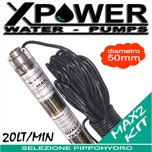 X-POWER - Pompa sommersa a ingombro ridotto MAX 2completa di 20 metri cavo elettrico