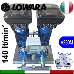 Gruppo aumento pressione idrica con 2 elettropompe Lowara ad asse verticale 3VM5 - 3VM6 - 3VM7 - 3VM8 gestite da inverter - alimentazione monofase 230Vac e motori trifase 400Vac