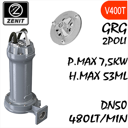 ZENIT - Sommersa  fognature trituratrice serie Grey GRG mandata orizzontale DN50 alimentazione trifase