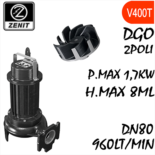 ZENIT - Sommersa  fognature serie O DGO mandata orizzontale DN80  alimentazione trifase