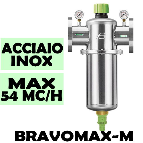 BRAVOMAX-M versione F Filtro autopulente semiautomatico per acqua, realizzazione integrale inox, struttura flangiata