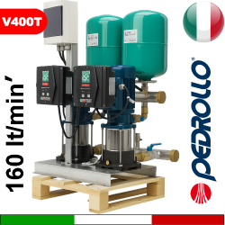 Gruppo aumento pressione idrica con 2 elettropompe Pedrollo ad asse verticale mk serie 3 gestite da inverter alimentazione  trifase 400Vac
