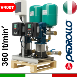 Gruppo aumento pressione idrica con 2 elettropompe Pedrollo ad asse verticale mk serie 8 gestite da inverter - alimentazione trifase 400Vac