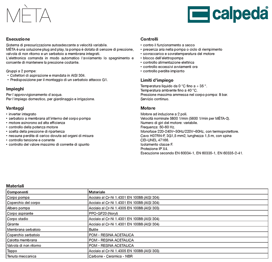 calpeda elettropompa multistadio silenziosa autodescante meta inverter