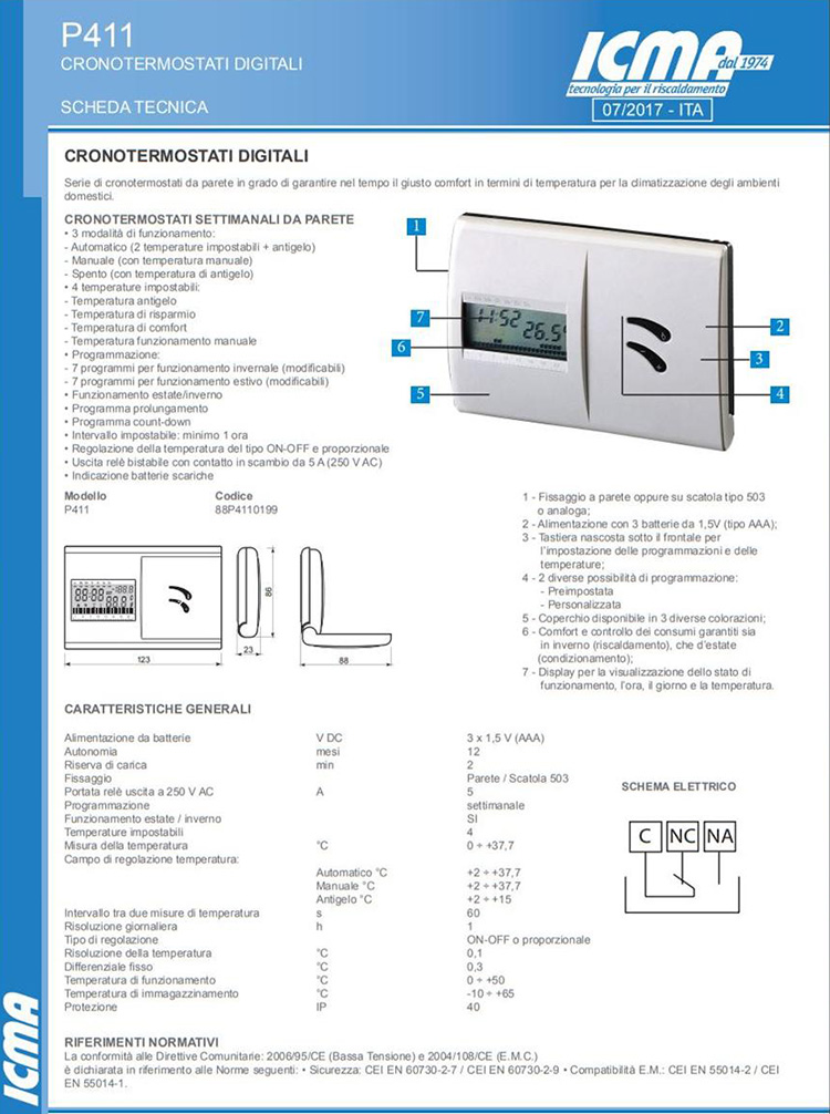 cronotermostato giornaliero con display lcd regolazione a cavalieri